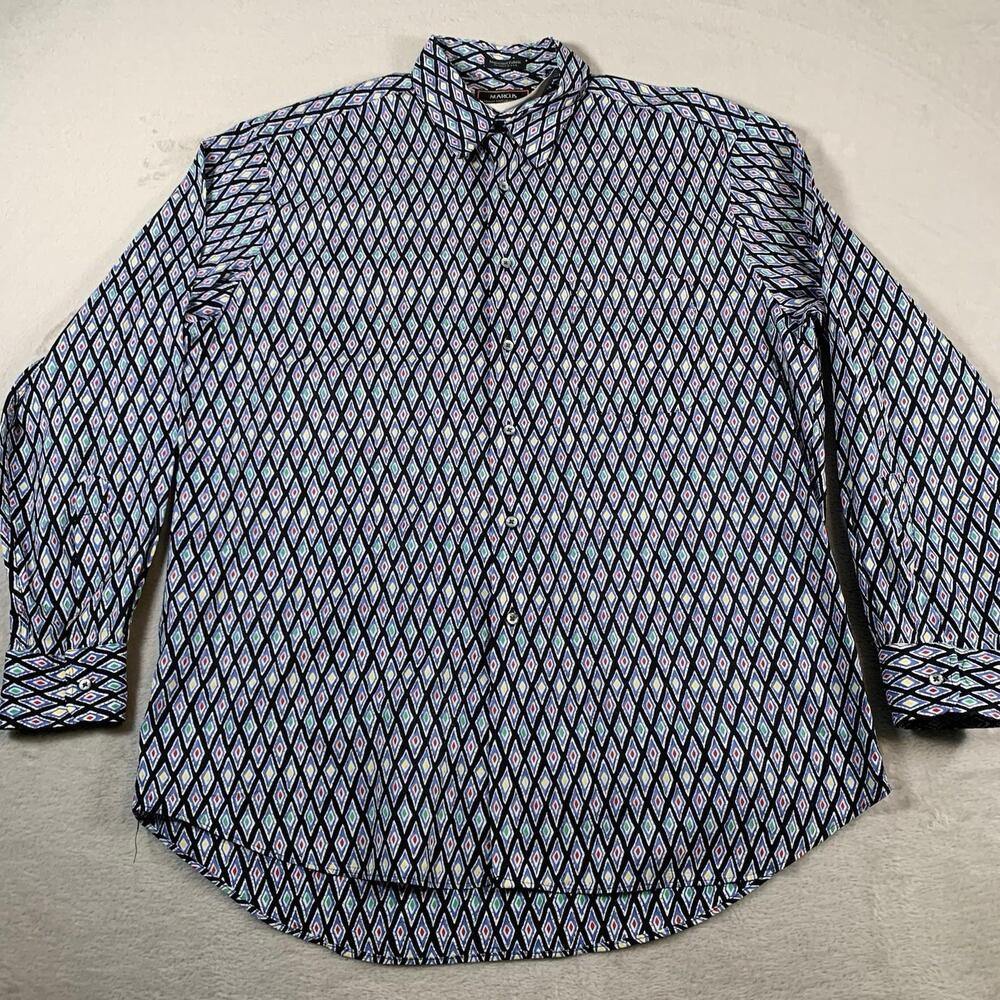 Marcus Shirt Mens Large Multicolor Geometric Diamond Print Button Up USA Cotton